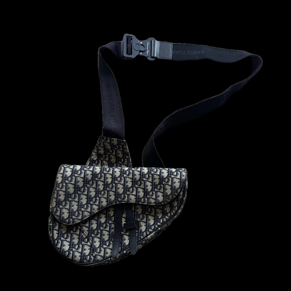 Beige and Black DIOR Oblique Jacquard Saddle Bag